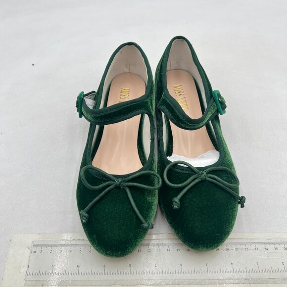 miss left Green Bowknot Ankle Strap Mary Jane Classic Round Toe Ballet Flats - Picture 4 of 8